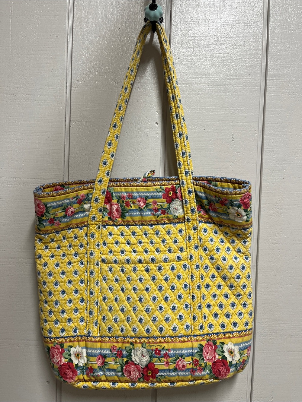 Vera Bradley Yellow Quilted Floral Trim Tote